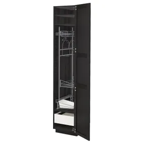 IKEA METOD МЕТОД / MAXIMERA МАКСИМЕРА, высокий шкаф с отд д / акс д / уборки, черный / Лерхиттан с черными пятнами, 40x60x200 см 093.705.20 фото
