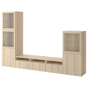 IKEA BESTÅ БЕСТО, комбінація шаф для тв/скляні дверц, дуб тонований білий/Lappviken дуб тонований білий скло безбарвне, 300x42x193 см 094.063.88 фото