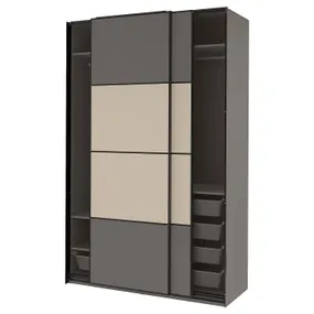 IKEA PAX ПАКС / MEHAMN МЕХАМН, гардероб, 2стр темно-серый / серо-бежевый, 150x66x236 см 094.331.98 фото