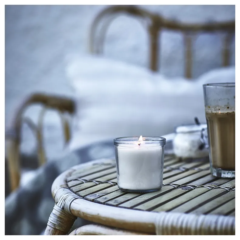 IKEA JÄMLIK ЭМЛИК, ароматическая свеча в стакане, ваниль / светло-бежевый, 20 часов. 205.021.09 фото №3