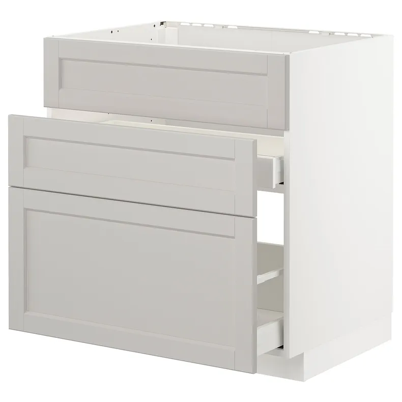 IKEA METOD МЕТОД / MAXIMERA МАКСІМЕРА, підлог шафа д / мийки+3 фр пан / 2 шух, білий / світло-сірий Lerhyttan, 80x60 см 992.743.45 фото №1