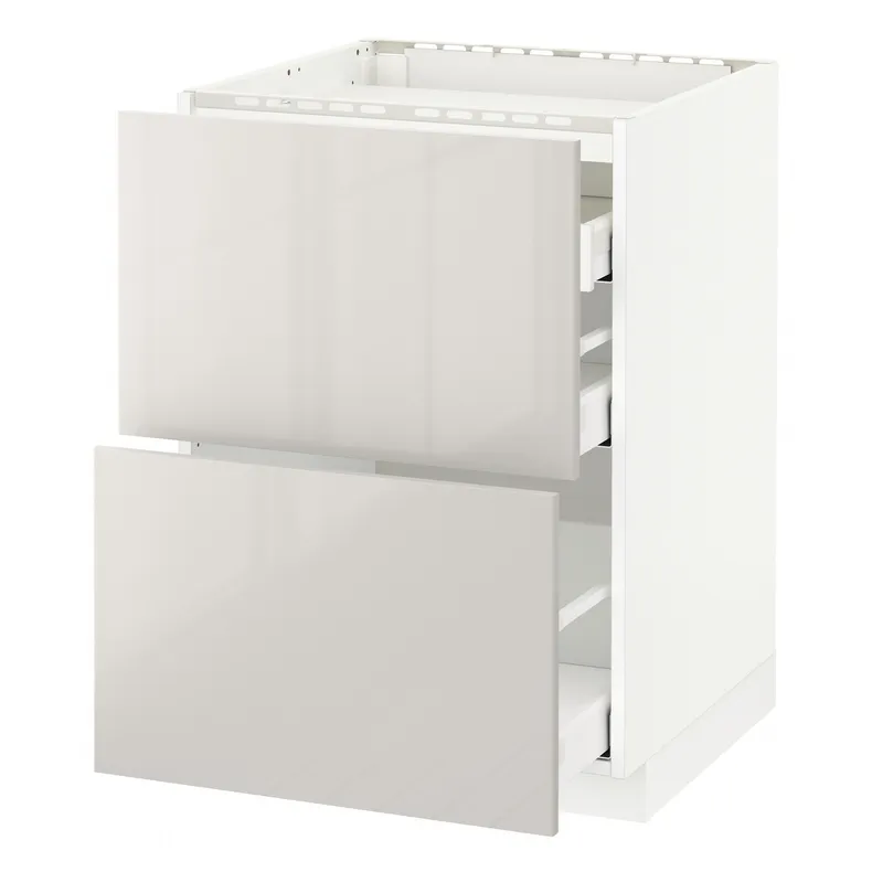 IKEA METOD МЕТОД / MAXIMERA МАКСІМЕРА, підлог шафа д / плити, 2 фр пан / 3 шух, білий / Ringhult світло-сірий, 60x60 см 691.424.36 фото №1