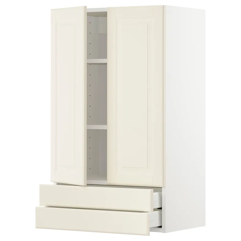 IKEA METOD МЕТОД / MAXIMERA МАКСІМЕРА, навісна шафа, 2 дверцят / 2 шухляди, білий / БУДБІН кремово-білий, 60x100 см 094.637.36 фото №1