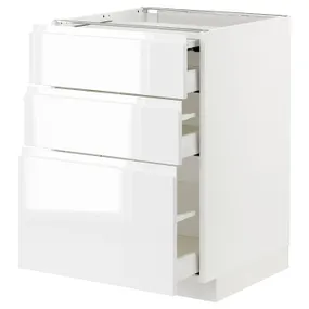 IKEA METOD МЕТОД / MAXIMERA МАКСИМЕРА, напольный шкаф с выдвиж панелью / 3ящ, белый / Воксторп глянцевый / белый, 60x60 см 394.333.66 фото