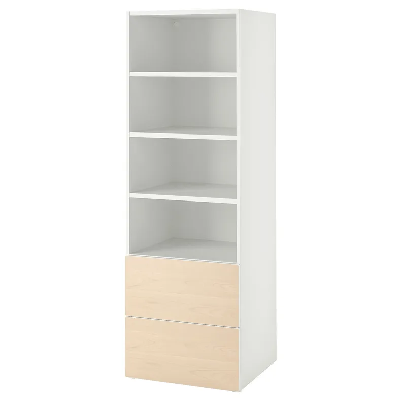 IKEA SMÅSTAD СМОСТАД / PLATSA ПЛАТСА, книжкова шафа, білий береза / з 2 шухлядами, 60x57x181 см 094.832.87 фото №1