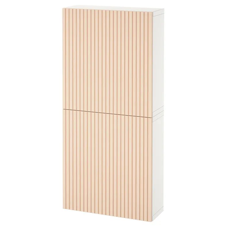 IKEA BESTÅ БЕСТО, навесной шкаф с 2 дверями, белый / Бьёркёвикен окл берёза, 60x22x128 см 694.219.65 фото №1