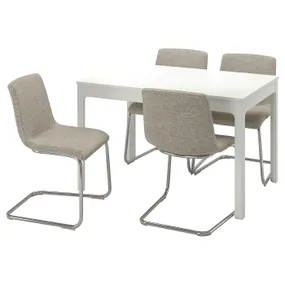 IKEA EKEDALEN ЕКЕДАЛЕН / LUSTEBO ЛУСТЕБУ, стіл+4 стільці, білий хром / віарп бежевий / коричневий, 120 / 180 см 495.234.94 фото