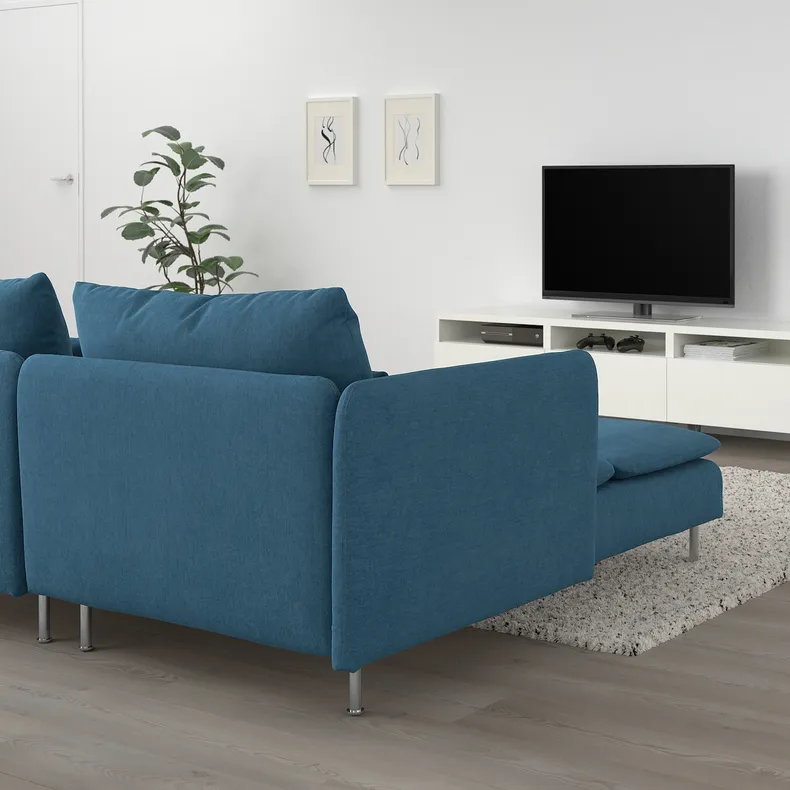 IKEA SÖDERHAMN СЕДЕРХАМН, 2-місний диван, з шезлонгом з підлокітником/Tallmyra синій 894.306.43 фото №2