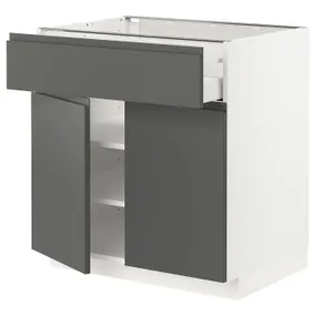 IKEA METOD МЕТОД / MAXIMERA МАКСИМЕРА, напольный шкаф с ящиком / 2дверцами, белый / Воксторп темно-серый, 80x60 см 994.578.30 фото