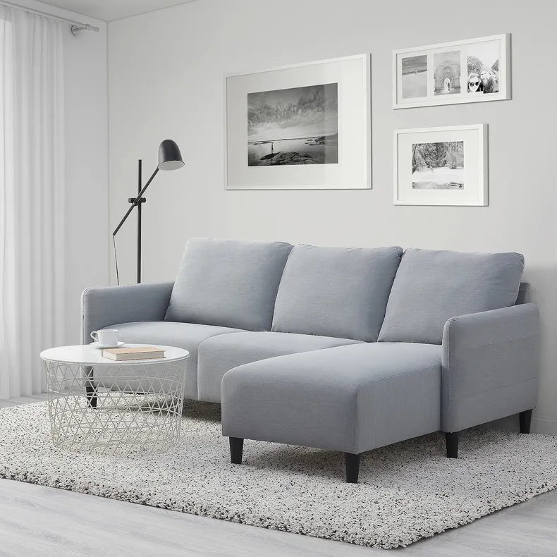 IKEA ANGERSBY АНГЕРСБИ, 3-местный диван, с шезлонгом / Книса светло-серый 604.990.77 фото №2