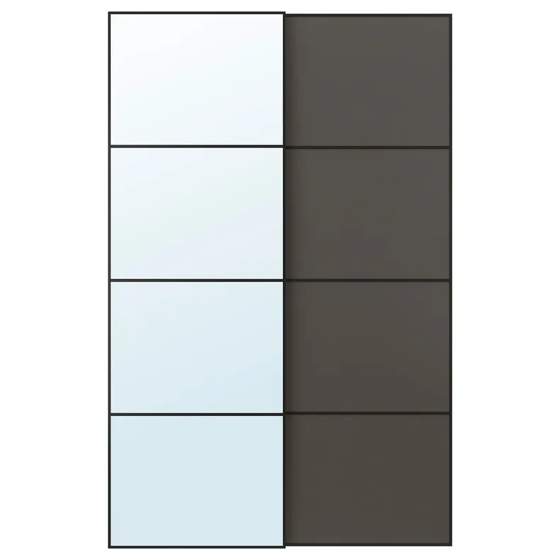 IKEA AULI АУЛІ / MEHAMN МЕХАМН, розсувні дверцята, 2 шт., чорне дзеркало / 2шт темно-сірий, 150x236 см 695.605.79 фото №1