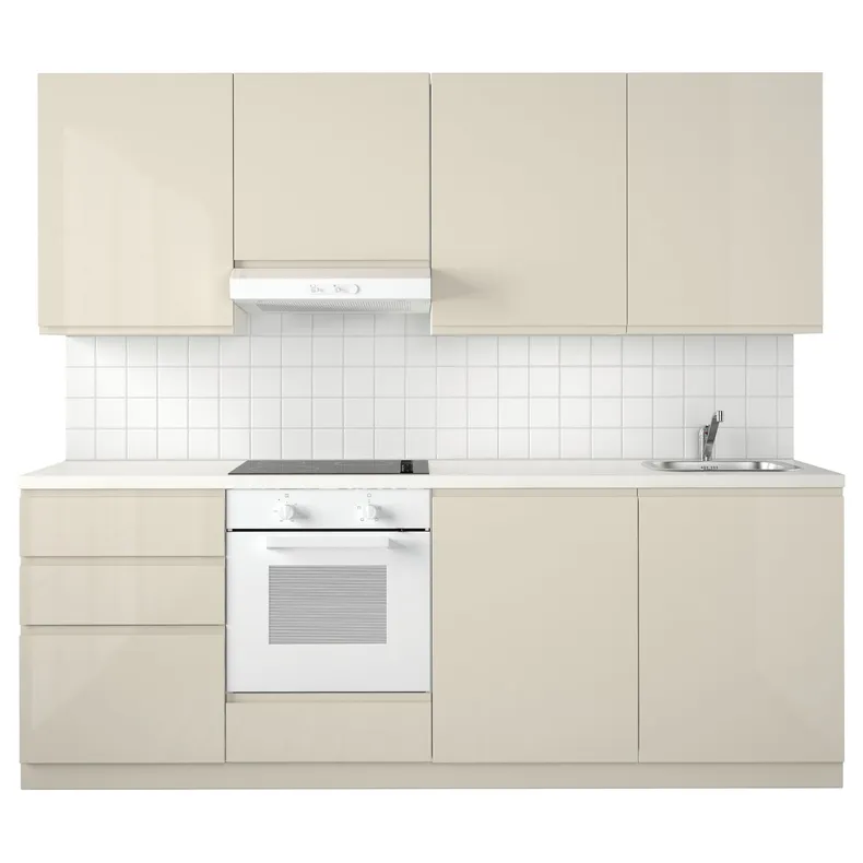 IKEA METOD МЕТОД, кухня, белый Maximera / Voxtorp глянцевый светло-бежевый, 240x60x228 см 794.690.42 фото №1