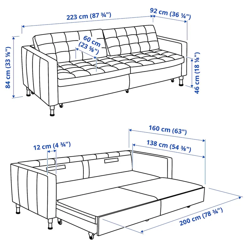 IKEA LANDSKRONA ЛАНДСКРУНА, 3-місний диван-ліжко, Gunnared темно-сірий/чорний 995.783.23 фото №4