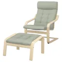 IKEA POÄNG ПОЭНГ, кресло с табуретом для ног, окл береза / светло-зеленый 195.019.26 фото thumb №1