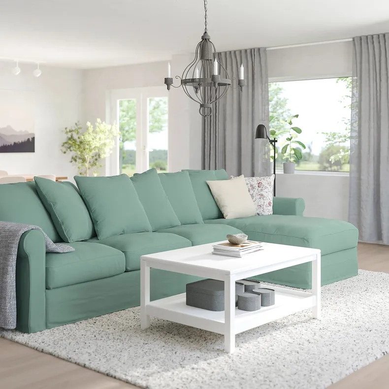 IKEA GRÖNLID ГРЁНЛИД, 4-местный диван с козеткой, Люнген светло-зеленый 594.088.46 фото №2