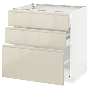 IKEA METOD МЕТОД / MAXIMERA МАКСИМЕРА, напольный шкаф с 3 ящиками, белый / светло-бежевый глянцевый Voxtorp, 80x60 см 291.434.28 фото