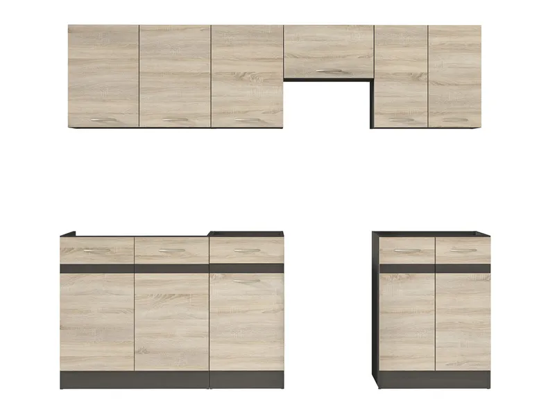 BRW Кухонный гарнитур Junona Line 230 см венге/дуб сонома, венге/дуб сонома JUNONA_MODUL_WER_2/230_BBL-WE/DSO фото №1