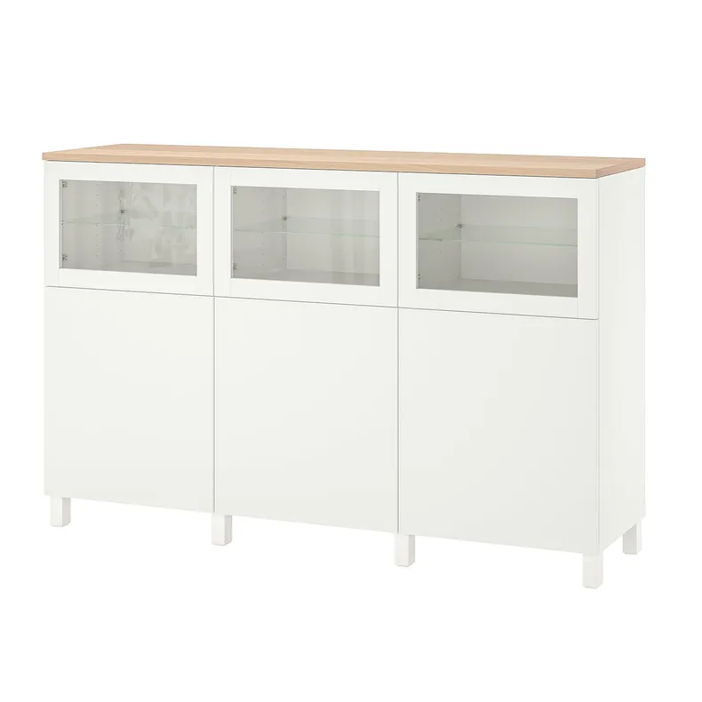 IKEA BESTÅ БЕСТО, комбинация для хранения с дверцами, Lappviken / Stubbarp / Sindvik белое прозрачное стекло, 180x42x114 см 594.190.86 фото №1