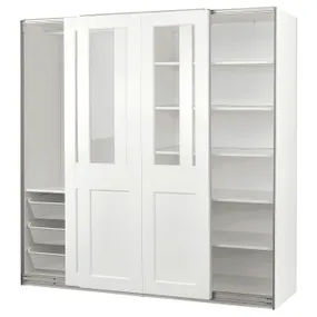 IKEA PAX ПАКС / GRIMO ГРІМО, гардероб із розсувними дверцятами, біле/прозоре скло біле, 200x66x201 см 495.022.22 фото