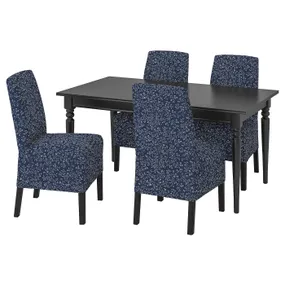 IKEA INGATORP ИНГАТОРП / BERGMUND БЕРГМУНД, стол и 4 стула, черный / Райран темно-синий, 155 / 215 см 894.082.70 фото