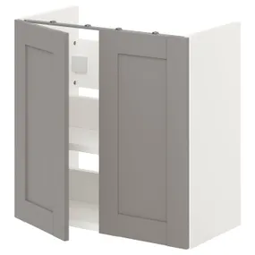 IKEA ENHET ЕНХЕТ, підлог шафа д/раковин з полиц/дврц, біла/сіра рамка, 60x32x60 см 593.236.49 фото
