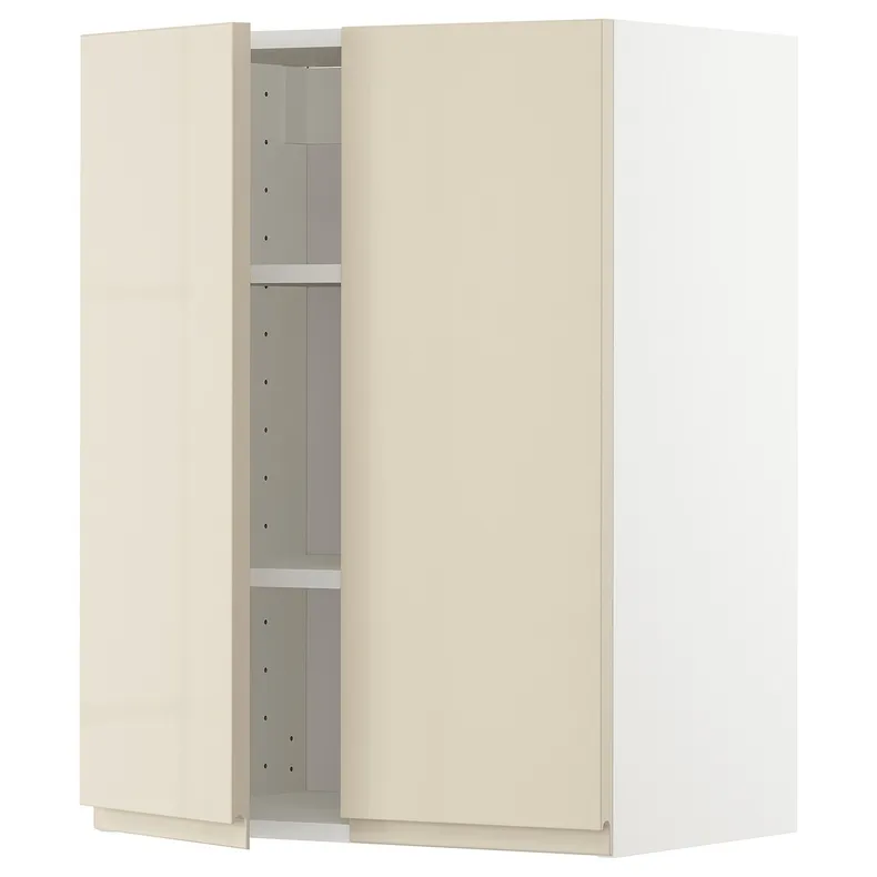 IKEA METOD МЕТОД, навісна шафа з полицями / 2 дверцят, білий / Voxtorp високий глянець світло-бежевий, 60x80 см 094.651.65 фото №1