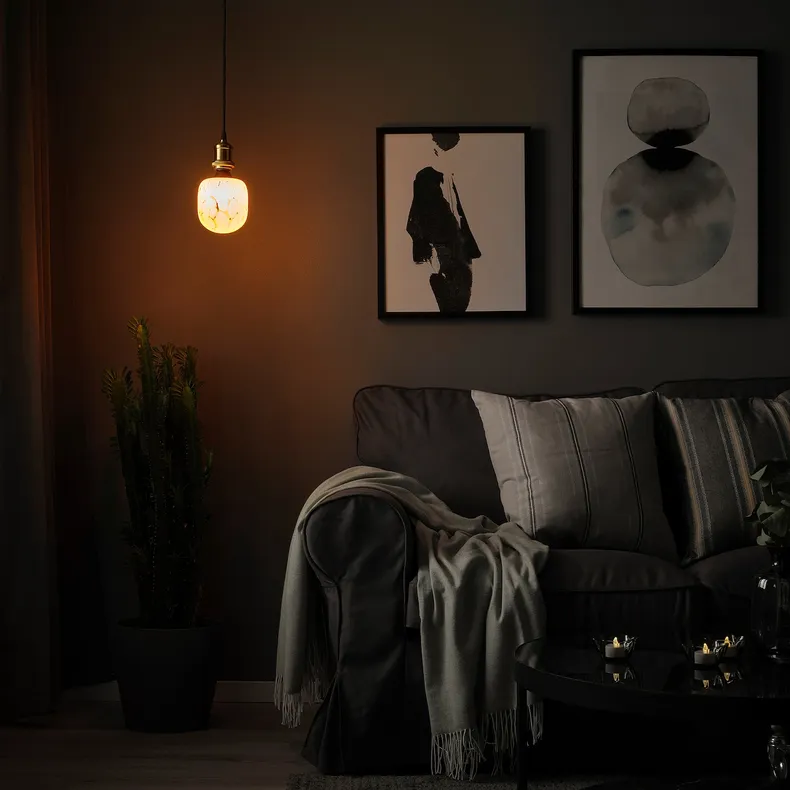 IKEA JÄLLBY ЭЛЛЬБИ / MOLNART МОЛНАРТ, подвесной светильник с лампочкой, Латунь / трубка в форме белого / прозрачного стекла 794.945.60 фото №2