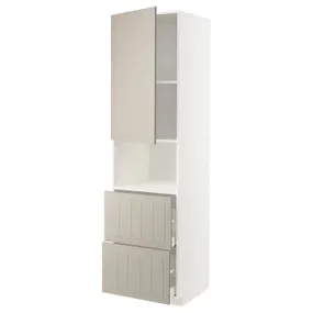 IKEA METOD МЕТОД / MAXIMERA МАКСІМЕРА, висока шафа для мікрох печі, 2 шухл, білий / стенсундський бежевий, 60x60x220 см 094.652.69 фото