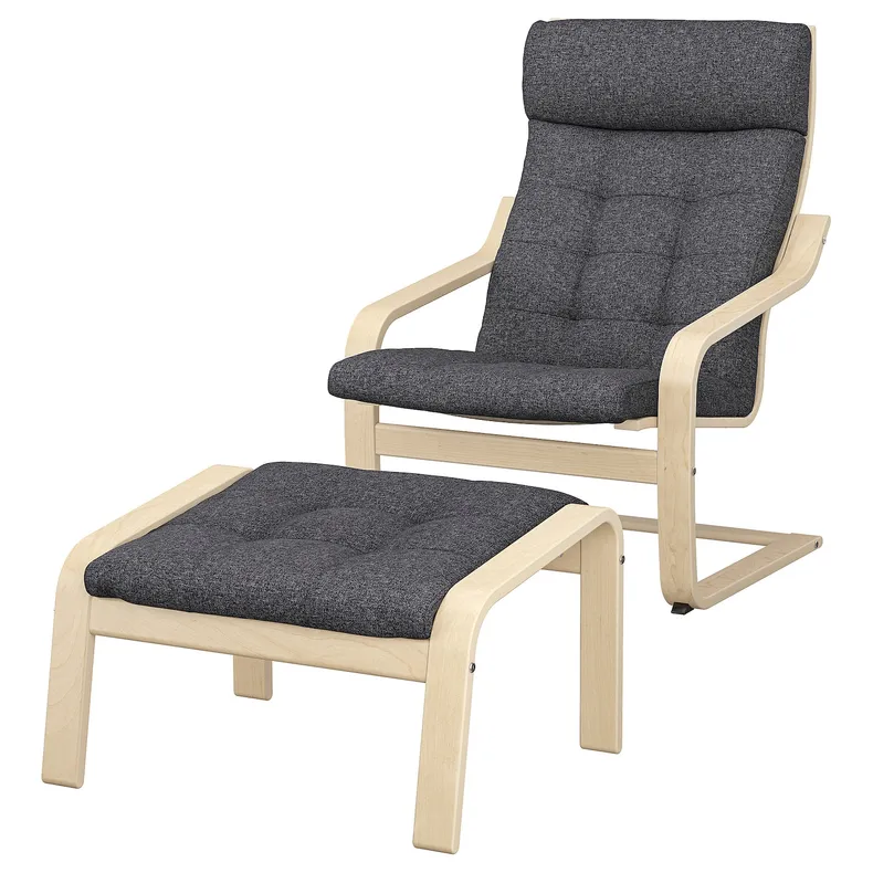 IKEA POÄNG ПОЕНГ, крісло та підставка для ніг, березовий шпон / ГУННАРЕД темно-сірий 695.020.75 фото №1