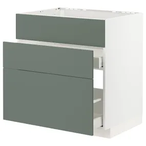 IKEA METOD МЕТОД / MAXIMERA МАКСІМЕРА, підлог шафа д / мийки+3 фр пан / 2 шух, білий / БОДАРП сіро-зелений, 80x60 см 193.173.20 фото