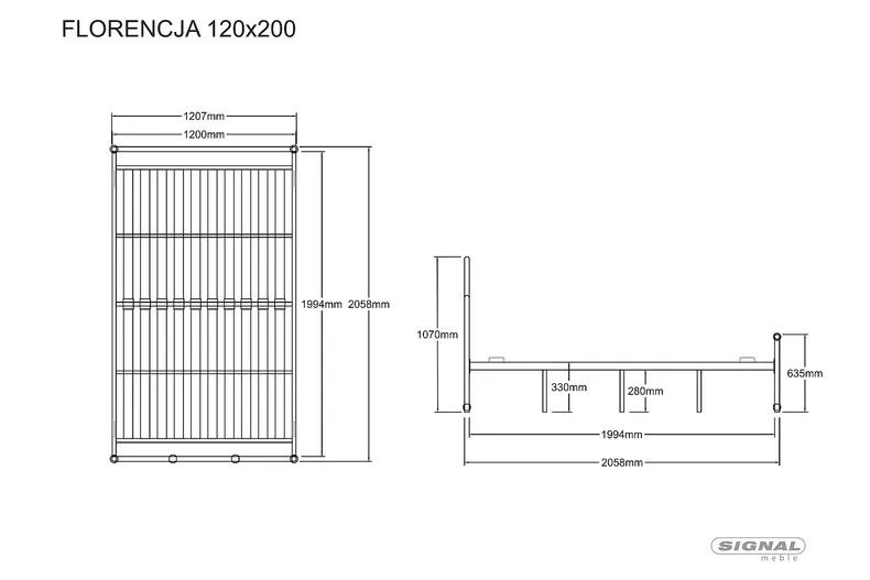 Ліжко полуторне SIGNAL FLORENCJA, білий, 120x200 см, метал фото №3