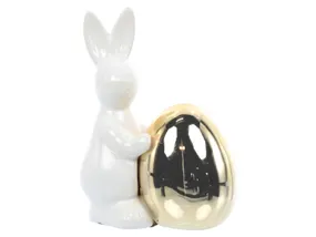 BRW Декоративная фигурка BRW Кролик с яйцом, 14 см, керамика / бело-золотой 092484 фото