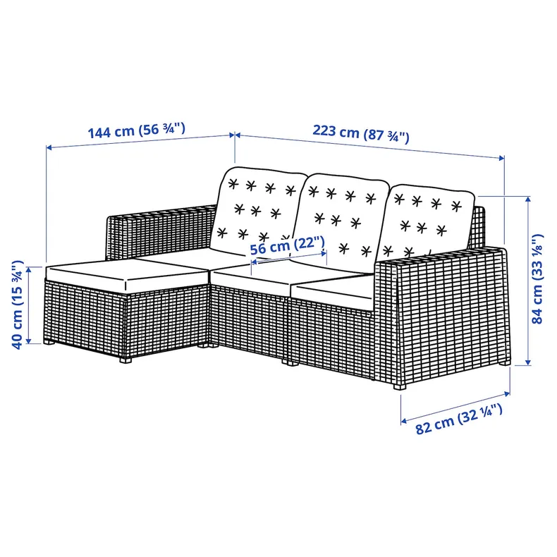 IKEA SOLLERÖN СОЛЛЕРЕН, 3-місний модульний диван для вулиці, з підставкою для ніг темно-сірий / бежевий Куддарна 293.036.24 фото №5