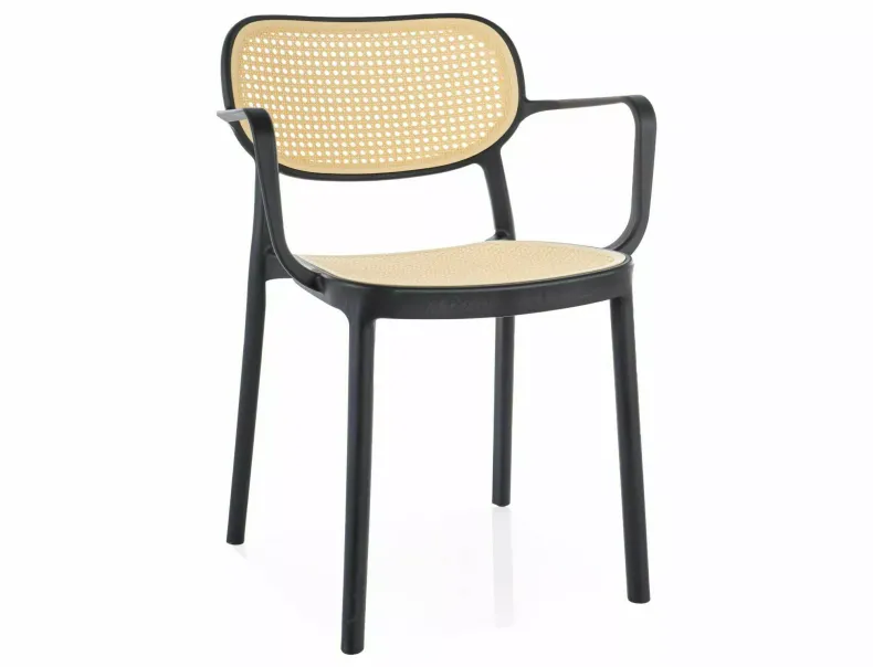Кухонный стул пластиковый SIGNAL BALI II, эффект ротанга / черный фото №1