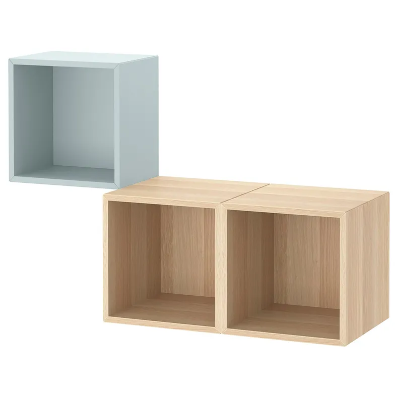 IKEA EKET ЭКЕТ, комбинация настенных шкафов, Светло-серый / синий / белый дуб, 105x35x70 см 095.213.69 фото №1