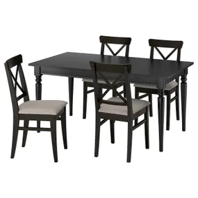 IKEA INGATORP ІНГАТОРП / INGOLF ІНГОЛЬФ, стіл+4 стільці, чорний/коричневий/чорний Nolhaga сірий бежевий, 155/215 см 295.747.43 фото