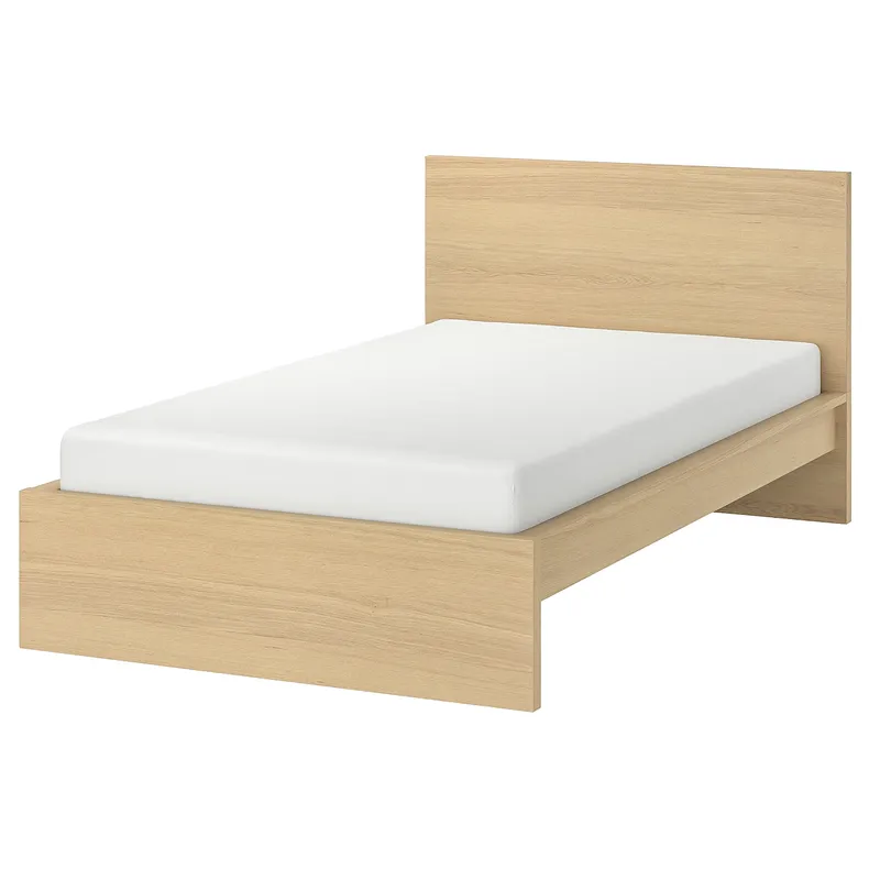 IKEA MALM МАЛЬМ, каркас кровати, дубовый шпон, беленый / Лонсет, 120x200 см 491.572.97 фото №1