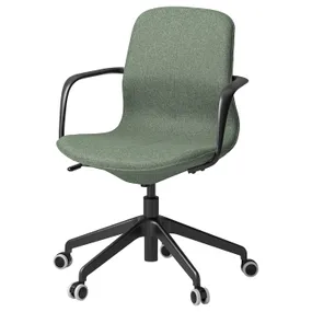 IKEA LÅNGFJÄLL ЛОНГФЬЕЛЛЬ, рабочий стул с подлокотниками, Окрашенный в зеленый/серый/черный цвет 395.077.29 фото