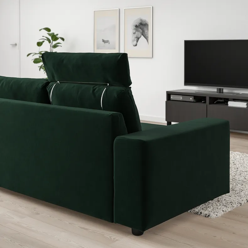 IKEA VIMLE ВІМЛЕ, 3-місний диван, з підголівником з широкими підлокітниками/Djuparp темно-зелений 294.326.78 фото №2
