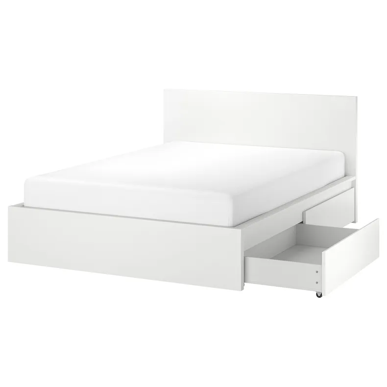 IKEA MALM МАЛЬМ, каркас ліжка, високий, 4 крб д / збер, білий, 140x200 см 399.316.09 фото №1