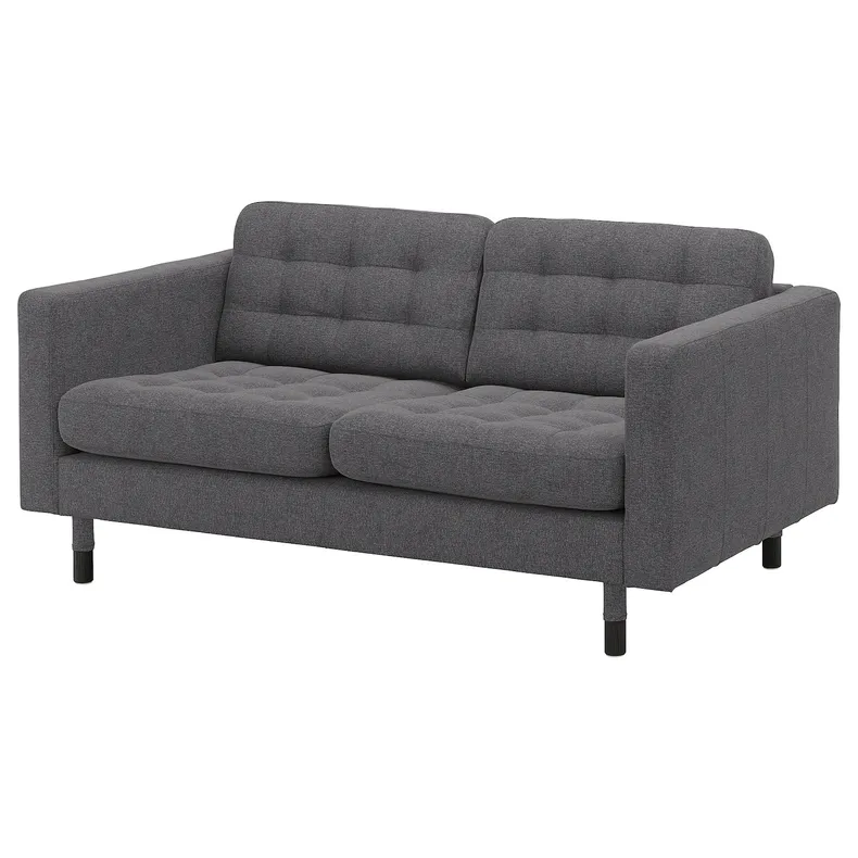 IKEA LANDSKRONA ЛАНДСКРУНА, 2-местный диван, Окрашенный в темно-серый / деревянный / черный цвет 094.442.05 фото №1