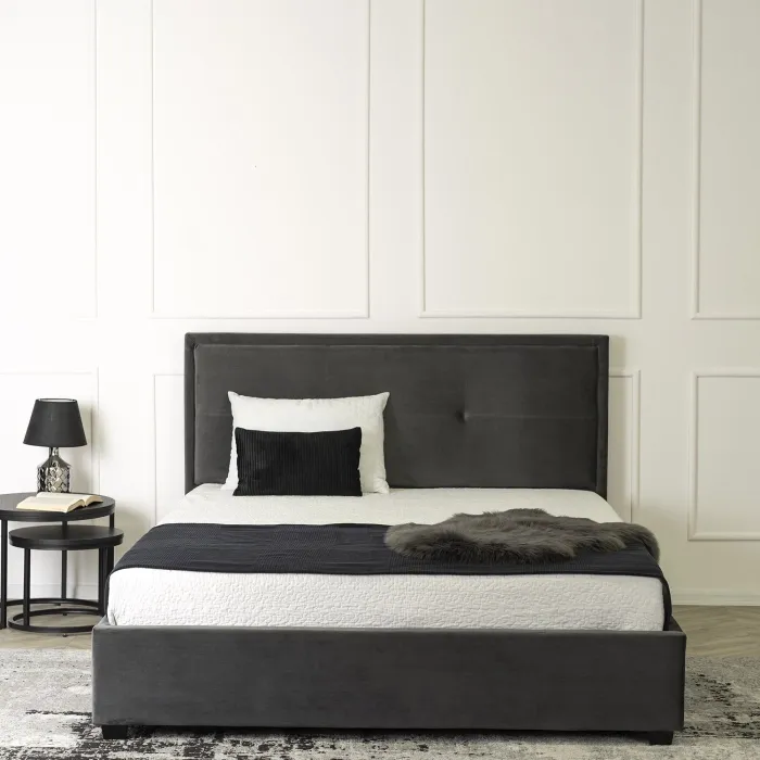 Кровать двуспальная бархатная MEBEL ELITE ANDRE Velvet, 160x200 см, серый фото №8