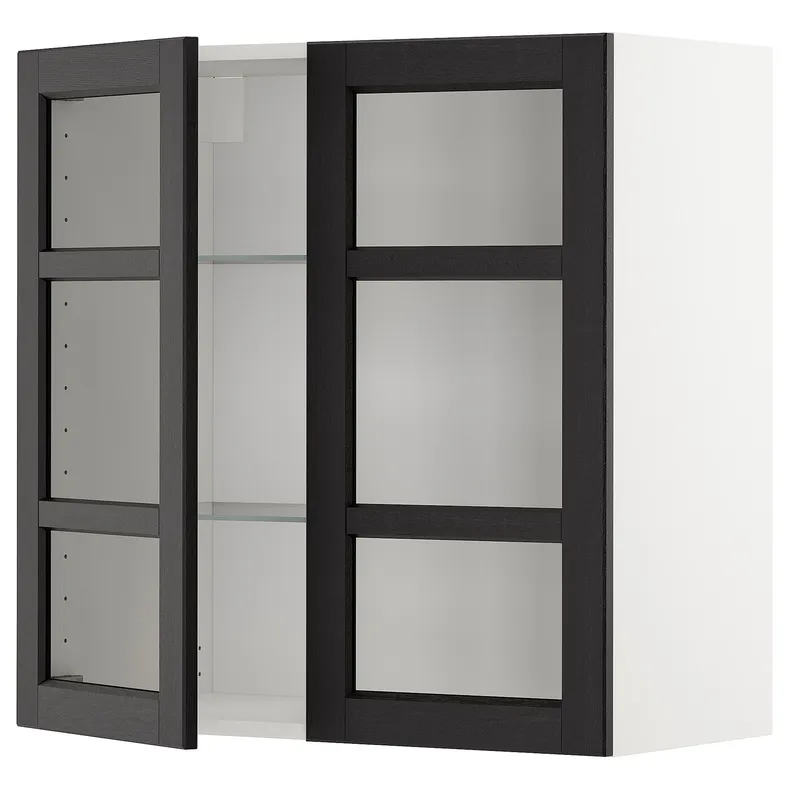 IKEA METOD МЕТОД, навесной шкаф / полки / 2стеклян двери, белый / Лерхиттан с черными пятнами, 80x80 см 294.561.36 фото №1