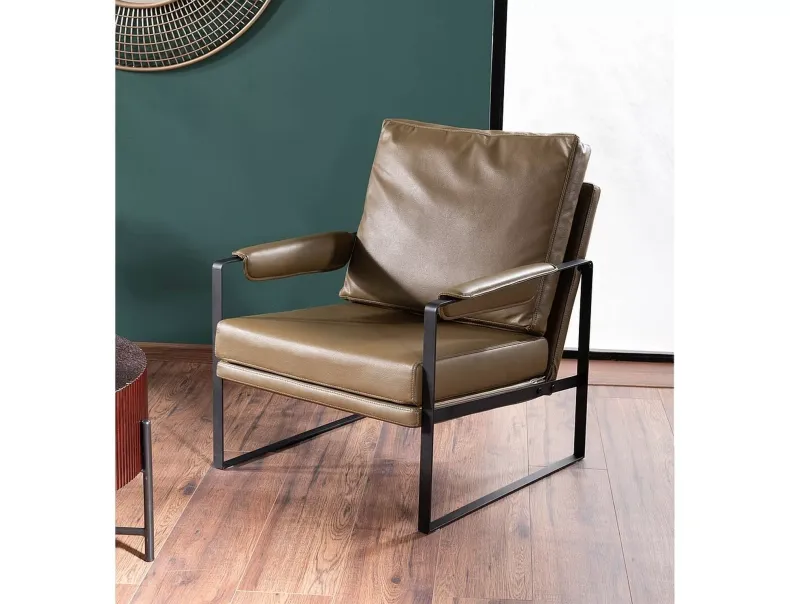 Крісло м'яке з металевим каркасом SIGNAL FOCUS Buffalo, екошкіра: оливковий фото №13