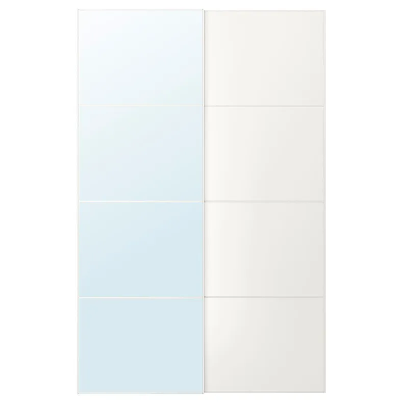 IKEA AULI АУЛІ / MEHAMN МЕХАМН, розсувні дверцята, 2 шт., дзеркальне скло / двобічний білий, 150x236 см 394.379.63 фото №1
