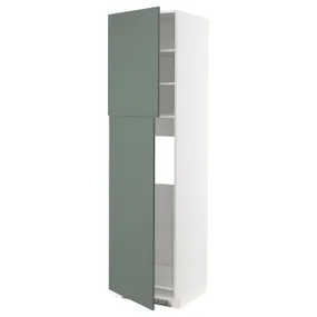 IKEA METOD МЕТОД, висока шафа для холодильника, 2 дв, білий / БОДАРП сіро-зелений, 60x60x220 см 994.632.75 фото
