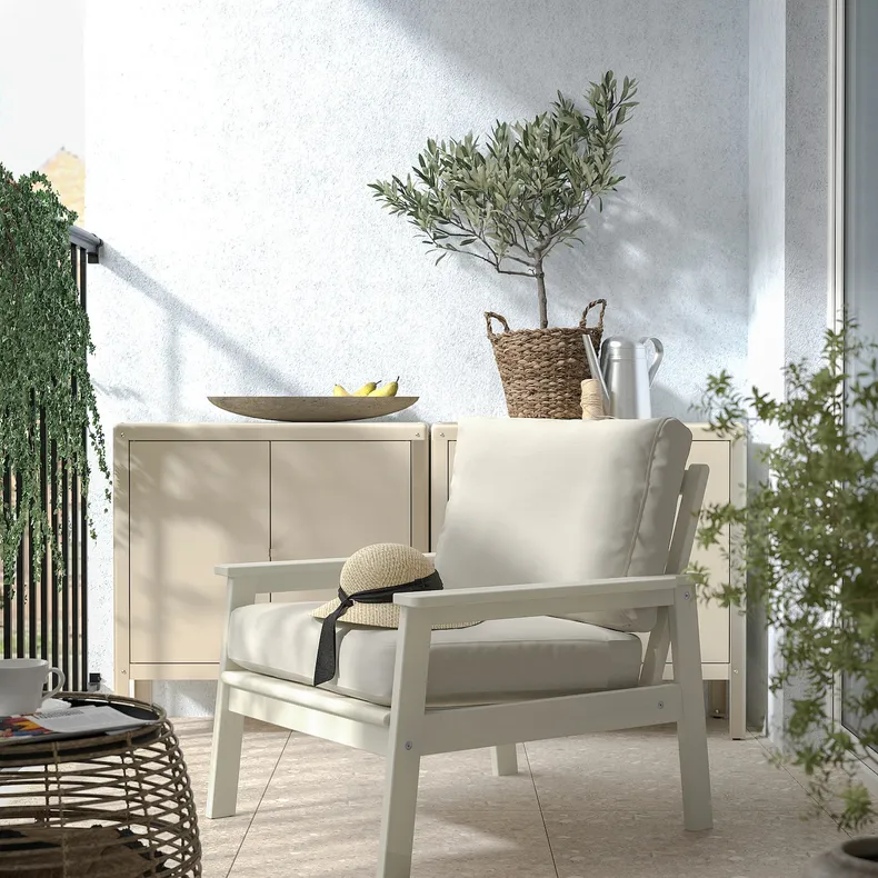 IKEA BONDHOLMEN БОНДХОЛЬМЕН, садовое кресло, белый / бежевый / Фрёзён / Дувхольмен бежевый 095.453.65 фото №2