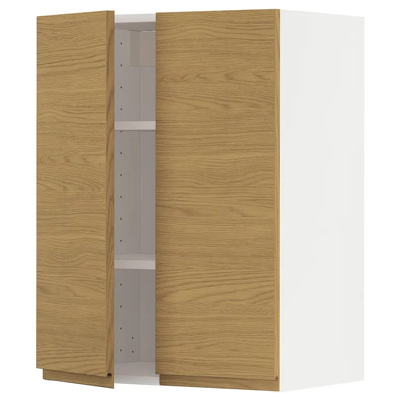 IKEA METOD МЕТОД, навісна шафа з полицями / 2 дверцят, білий / Voxtorp імітація. дуб, 60x80 см 295.391.27 фото №1