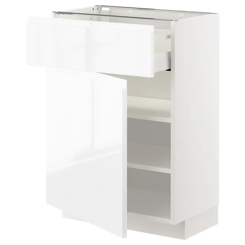 IKEA METOD МЕТОД / MAXIMERA МАКСИМЕРА, напольный шкаф с ящиком / дверцей, белый / Воксторп глянцевый / белый, 60x37 см 594.571.15 фото №1