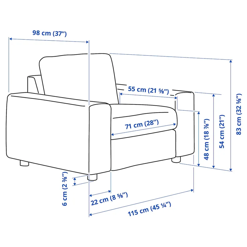 IKEA VIMLE ВІМЛЕ, крісло, з широкими підлокітниками / САКСЕМАРА чорно-синій 394.771.95 фото №7